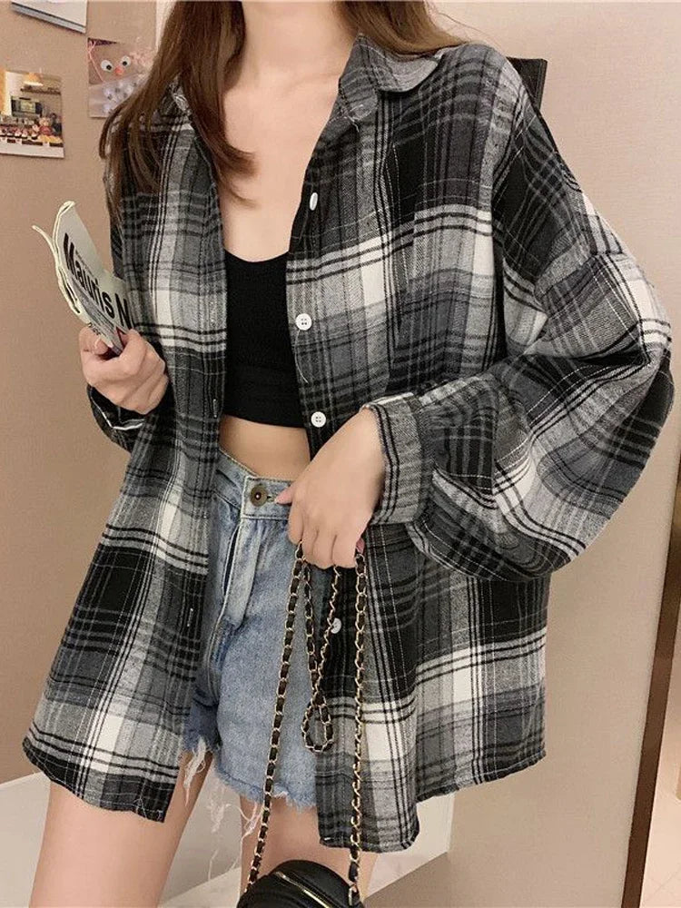 Vintage Plaid Check Shirt for Women