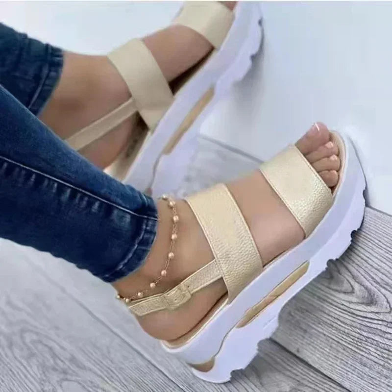 Women's Sandals 2025 Summer Beach Casual Heeled Sandal Platform Elegant Wedges Ladies Shoes Buckle Strap Luxury Footwear Size 43