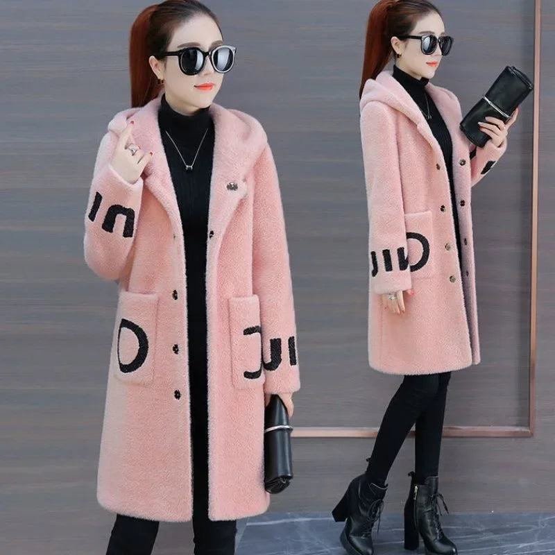 Stylish Women's Medium-Length Woolen Jacket