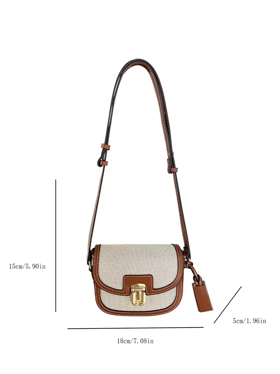 Style Contrast Panel Canvas Retro One Shoulder Crossbody Saddle Bag