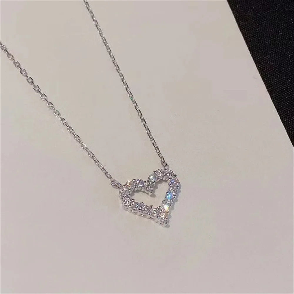 SUMENG 2024 New Korean Heart Shaped Zircon Necklace Pendant Temperament Clavicle Chain for Women Birthday Party Jewelry Gifts