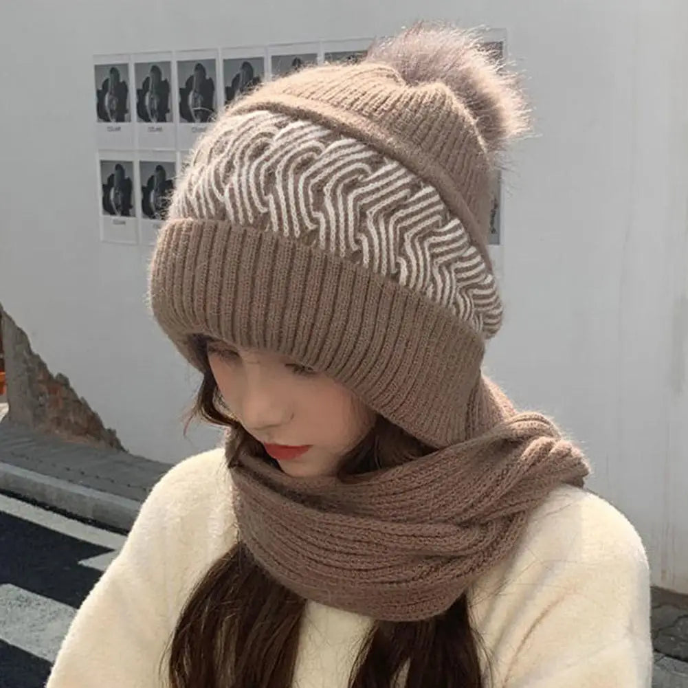 Women's Winter Warm All-in-One Knitted Hat Scarf, Comfortable Windproof Elastic Cycling Earmuffs Warm Hat Cold-proof Bonnet