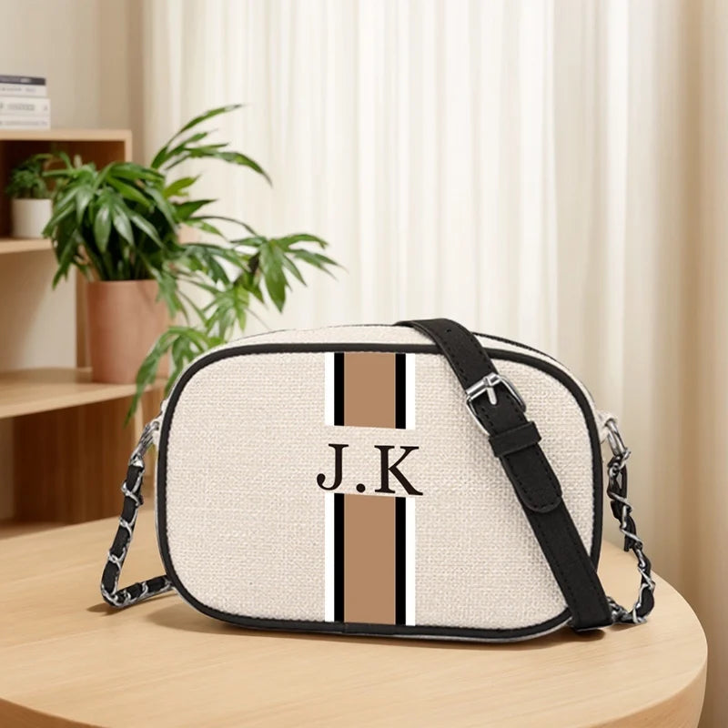 Customizable Stripe Canvas Messenger Bag for Women