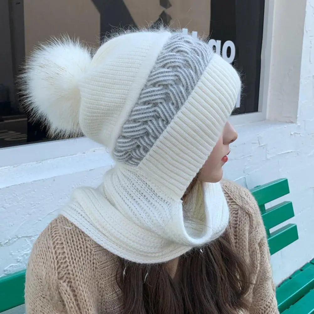 Women's Winter Warm All-in-One Knitted Hat Scarf, Comfortable Windproof Elastic Cycling Earmuffs Warm Hat Cold-proof Bonnet