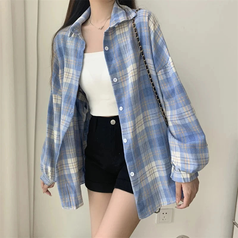 Vintage Plaid Check Shirt for Women