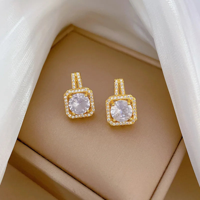 Fashion Square Zircon Necklace Earrings Ring Set For Women Luxury Wedding Engagement Jewelry Set Shining Party Jewelry Gifts