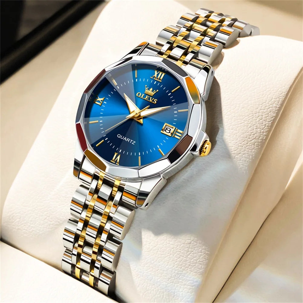 OLEVS Elegant Fashion Women's Watches Luxury Brand Original Quartz Watch for Ladies Waterproof Stainless Steel Luminous Date