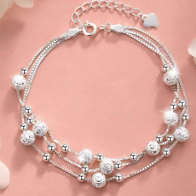 Luxury 925 Sterling Silver Star Beaded Bracelets For Women Original Designer Double Layered Adjustable Bracelet Party Jewelry