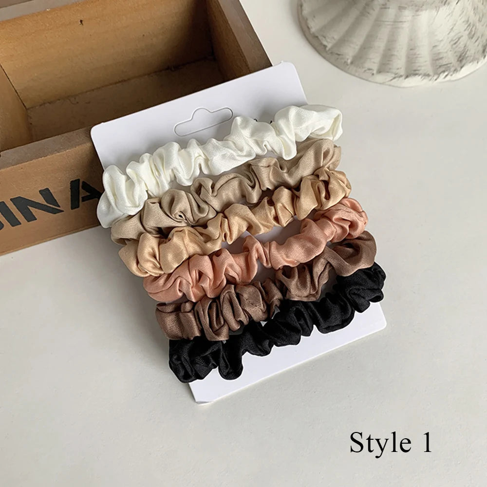 10pcs/pack Women Colorful Satin Silk Scrunchies Elastic Hair Bands Solid Color Dot Hair Ties Ponytail Holder Hair Accessories