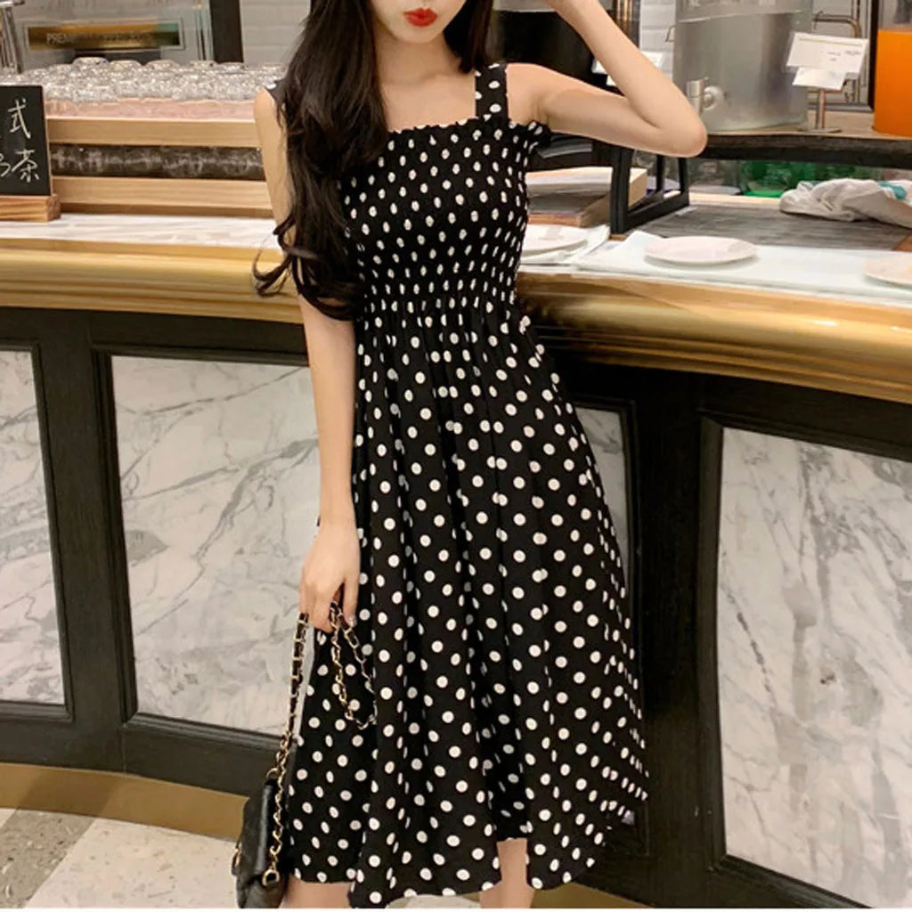 Summer Fashion Loose None Sleeve Polka Dot Shoulder Plus Size Casual Dress Sexy Dresses