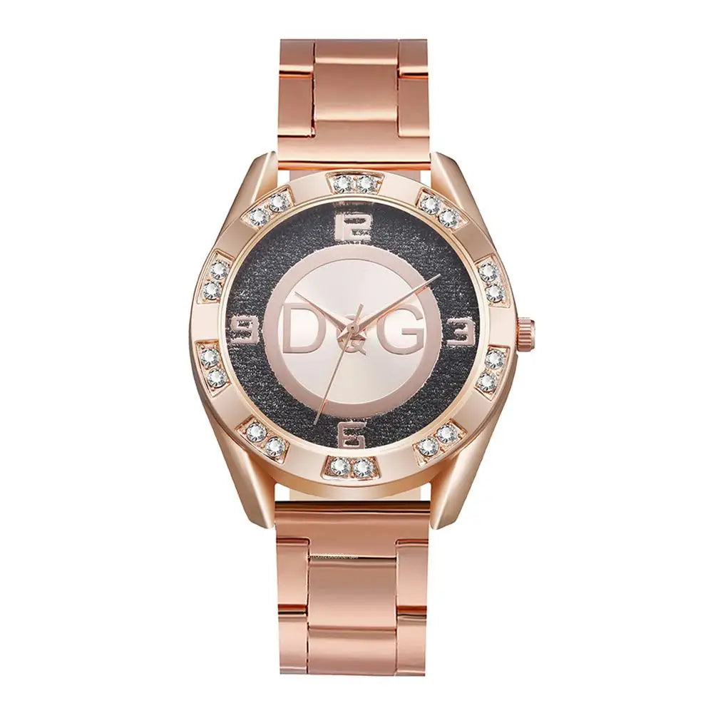 Luxury New Brand Women Watch Fashion with Diamonds Crystal Design Quartz Watches Leisure Rose Gold Stainless Steel Strap Clock