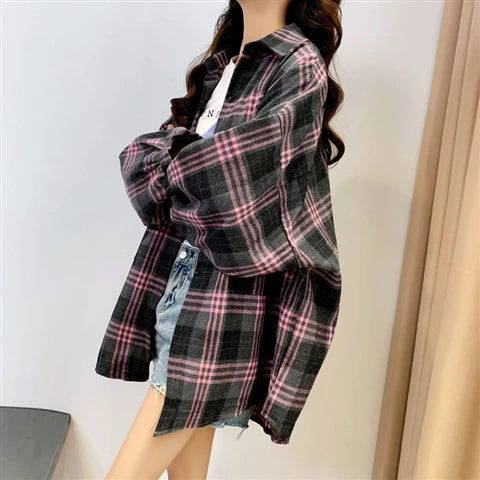 Vintage Plaid Check Shirt for Women