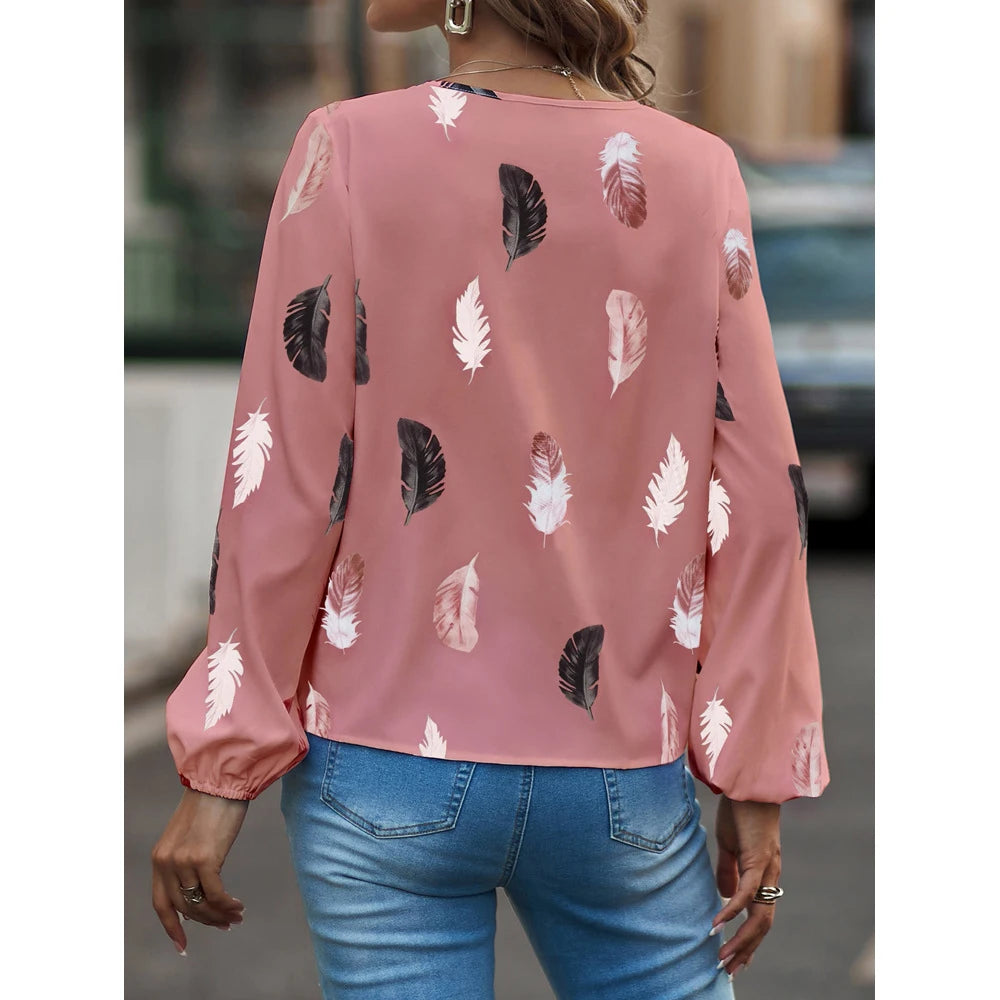 Chiffon Feather Pattern Shirt for Women