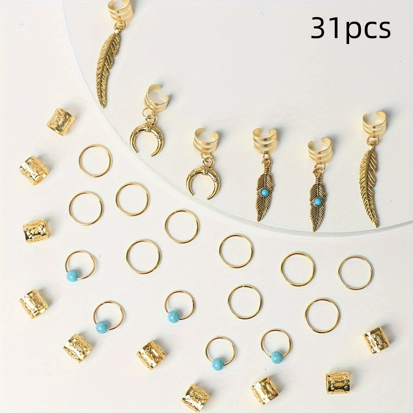 31 Pcs Turquoise Pendant Dreadlock Braid Hair Beads Braids Hair Rings Hippie Style Hair Accessories Loc Hair Jewelry for Braids