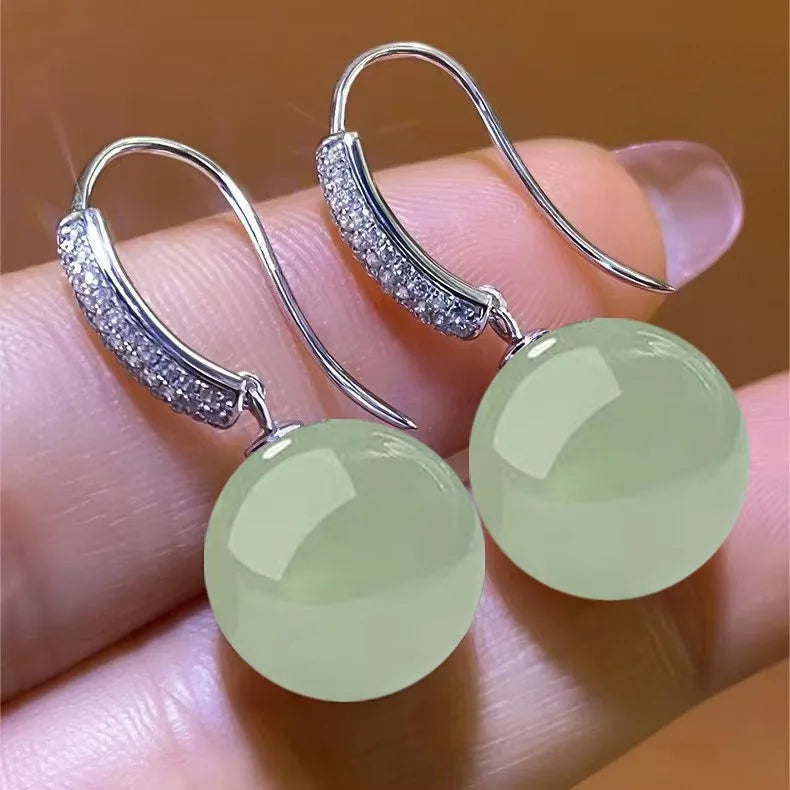 Vintage palace green jade earrings White Pearl 18K Gold 925 Sterling Silver Stud Earrings for Women Fine Jewelry Gift