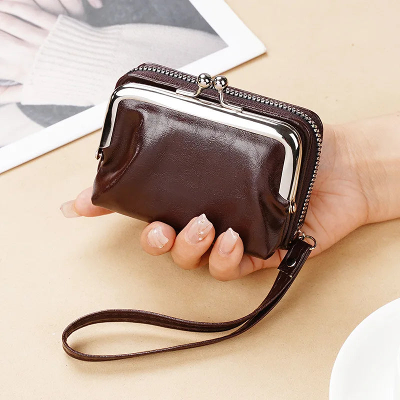 New Women's Wallet Wrist Strap Short Retro Style Coin Change Storage Bag Girls Portable Mini Card Holders Zipper Money Clip C03