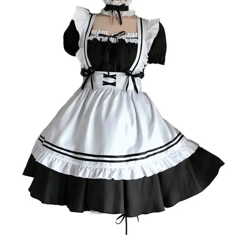 Black Cute Lolita Maid Costumes Girls Women Lovely Maid Cosplay Costume Animation Show Japanese Outfit Dress Clothes CafeMaid4XL