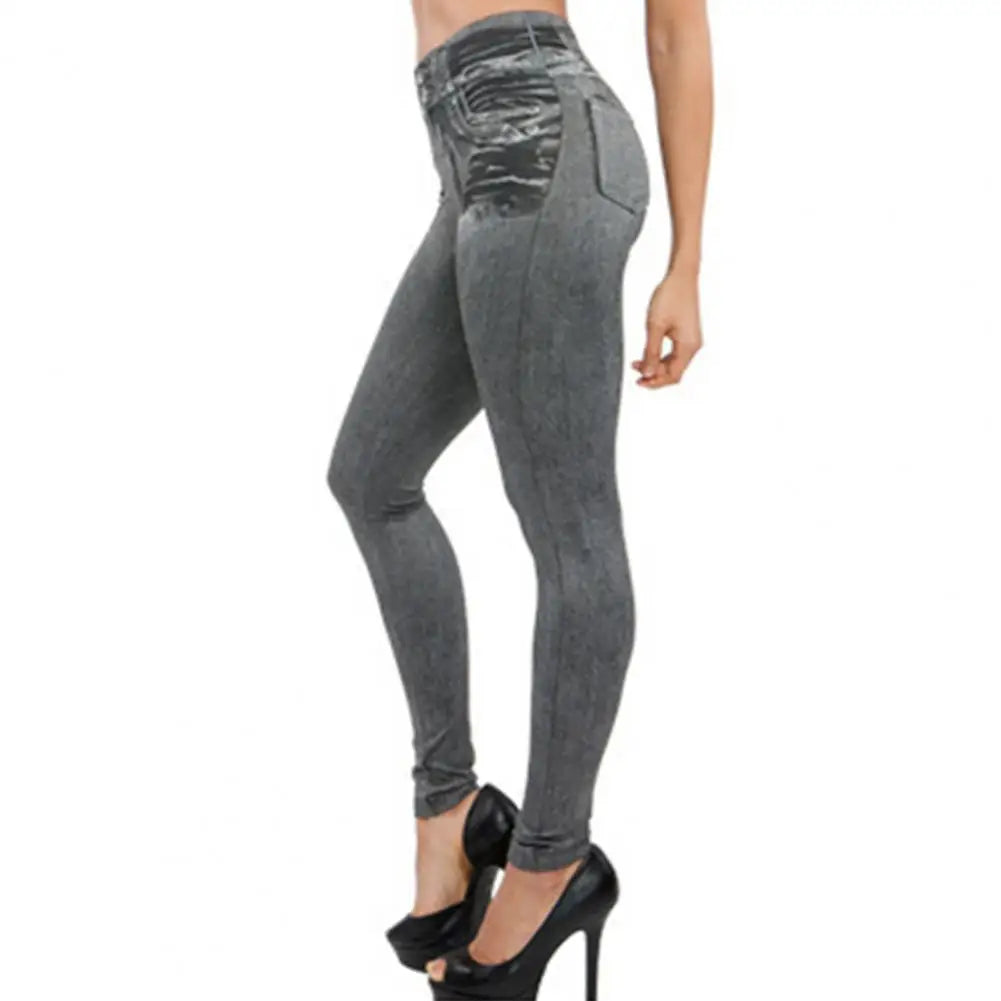 Pants Bottoming Women Jeans Skin-friendly Breathable  Popular Print Stretch Pencil Pants