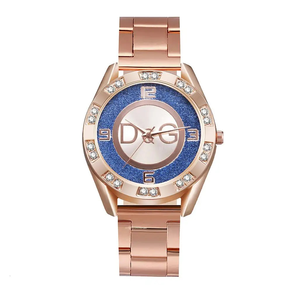 Luxury New Brand Women Watch Fashion with Diamonds Crystal Design Quartz Watches Leisure Rose Gold Stainless Steel Strap Clock