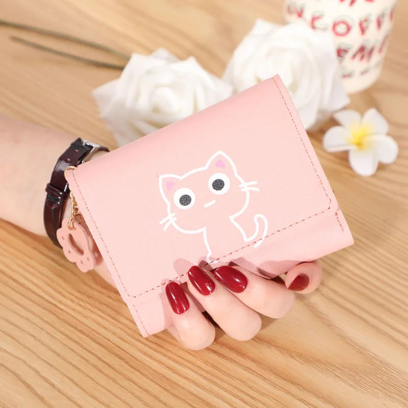 Women's Cute Cat Wallet Female Small Short PU Leather Purse Ladies Card Holder Money Bag Hasp Creative Fashion Wallet Girls Gift