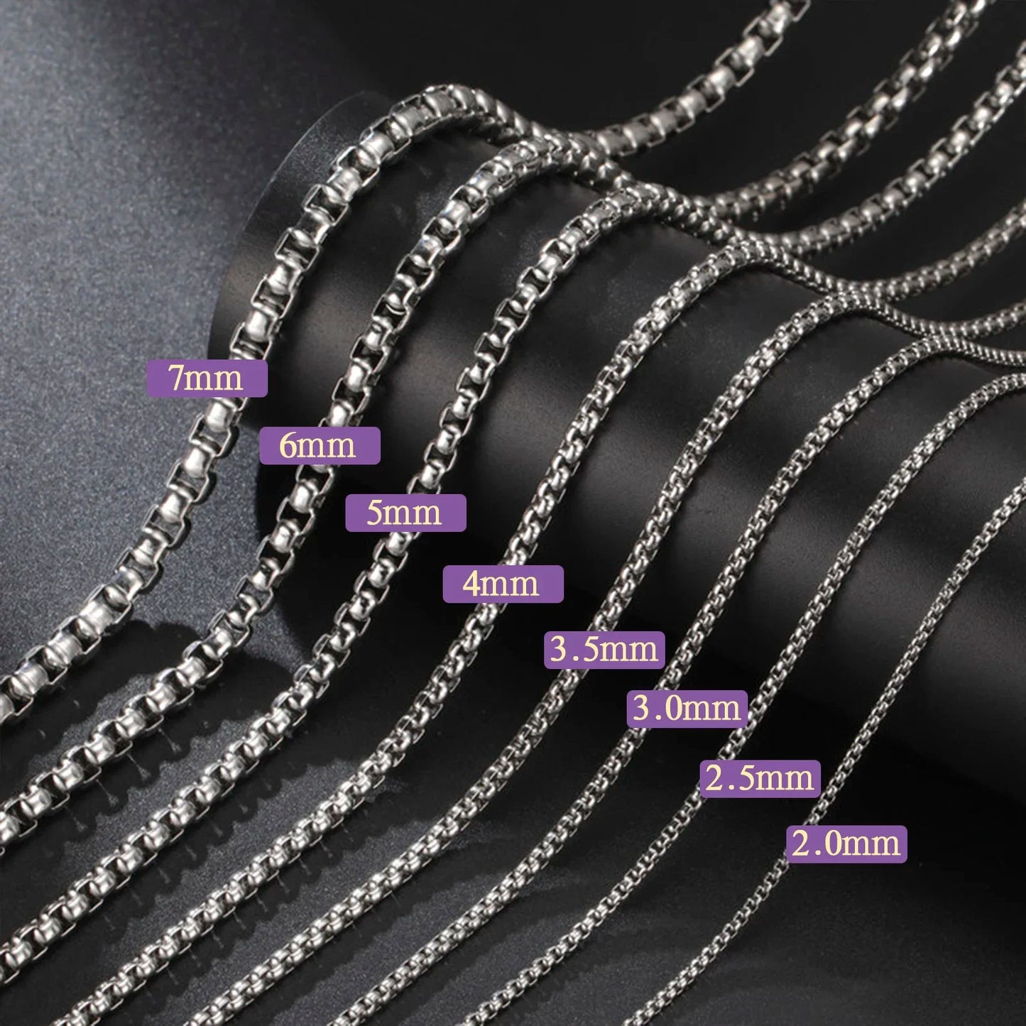 Skyrim Fashion Long Box Chain Necklace Stainless Steel Basic Punk 2-7mm Thick Chains Jewelry Gift for Men Women Wholesale