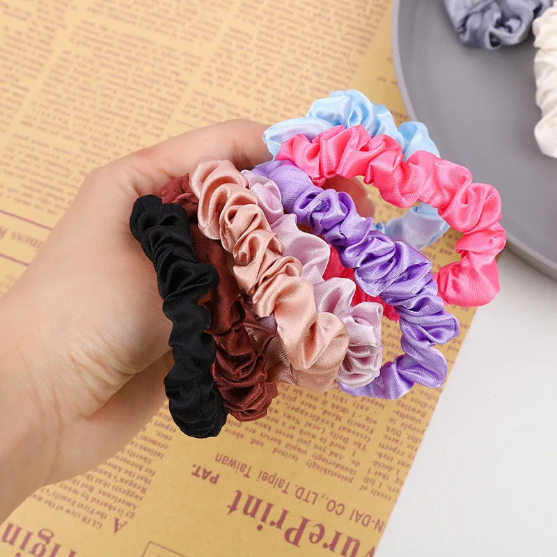 10pcs/pack Women Colorful Satin Silk Scrunchies Elastic Hair Bands Solid Color Dot Hair Ties Ponytail Holder Hair Accessories