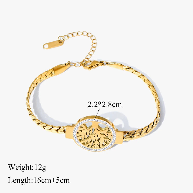 GANEMLY 316L Stainless Steel Tree of Life Bracelet For Women Fashion 18K Gold Plated Wrist Chain Waterproof Jewelry Lady Gift