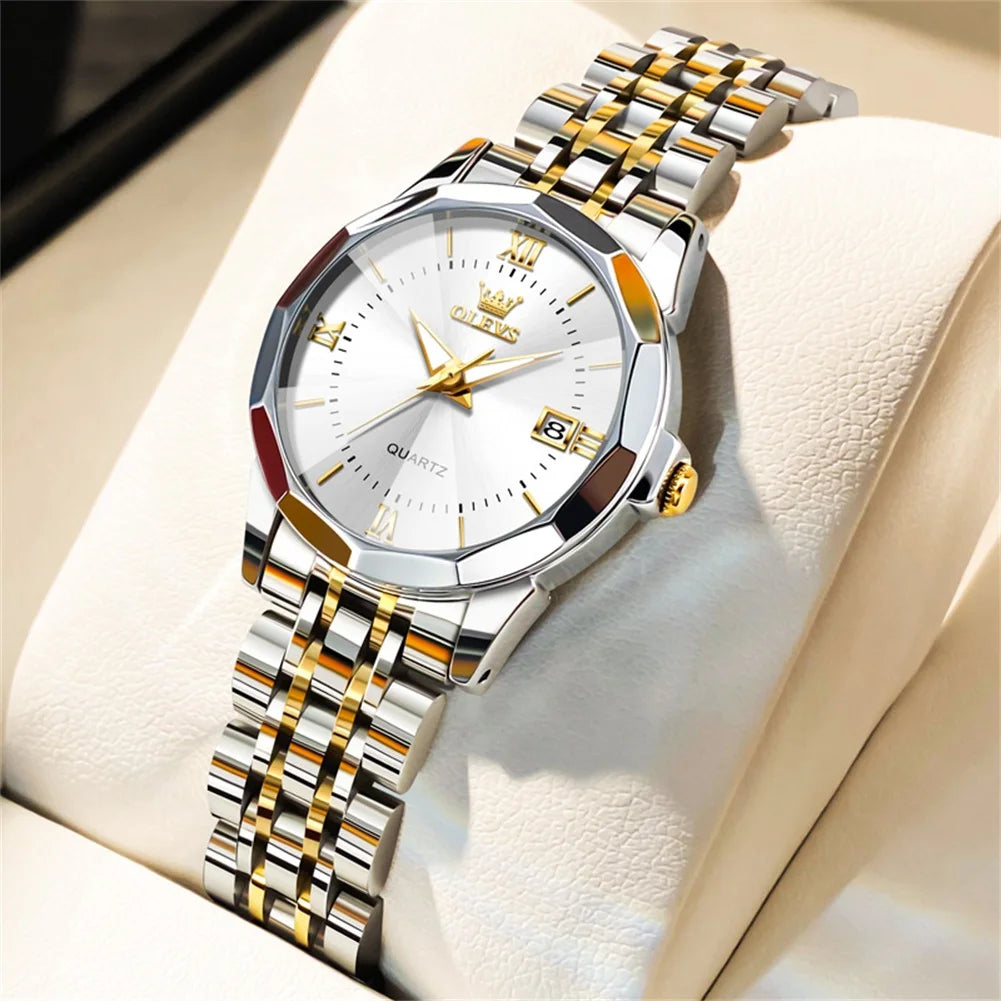 OLEVS Elegant Fashion Women's Watches Luxury Brand Original Quartz Watch for Ladies Waterproof Stainless Steel Luminous Date