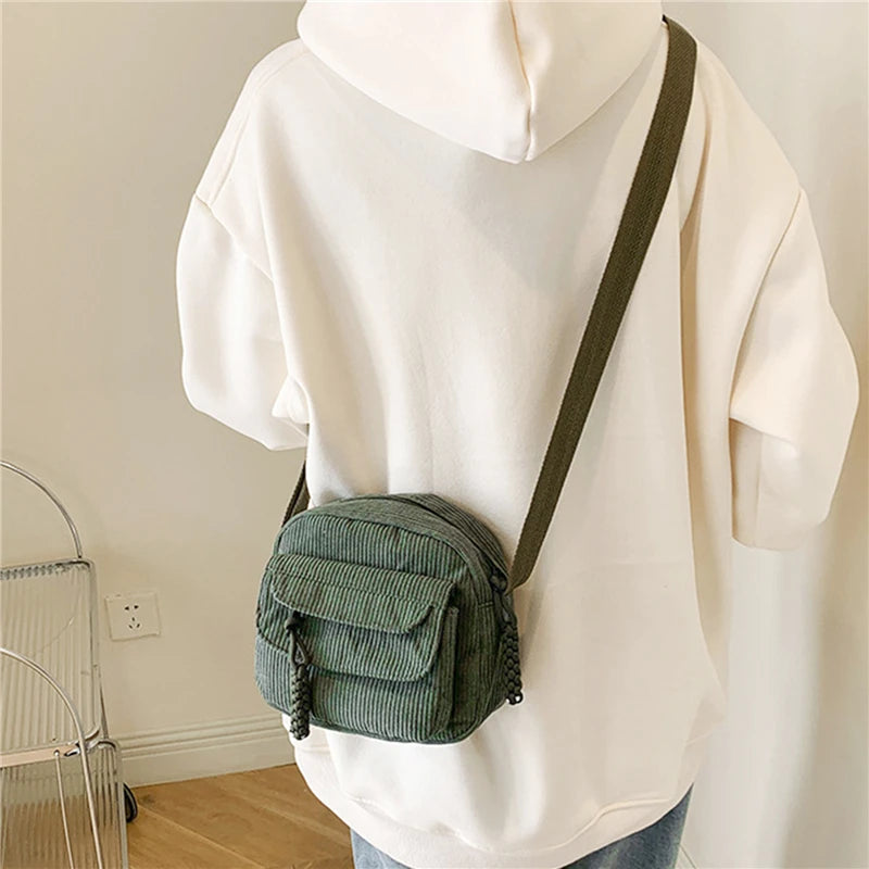 Simple Versatile Crossbody Bag Fashionable Casual Small Square Bag Personalized Commuting Shoulder Bag Corduroy Unisex Trend