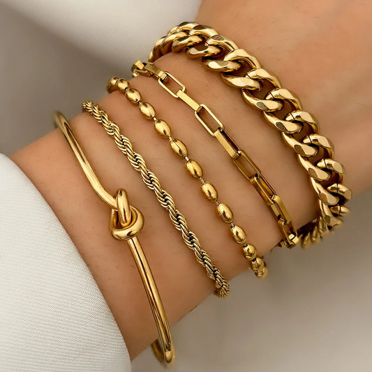 Stainless Steel Bracelets Set Fashionable Atmosphere Chain Gorgeous Bracelets Set For Women Jewelry Luxury Gift Recommendations