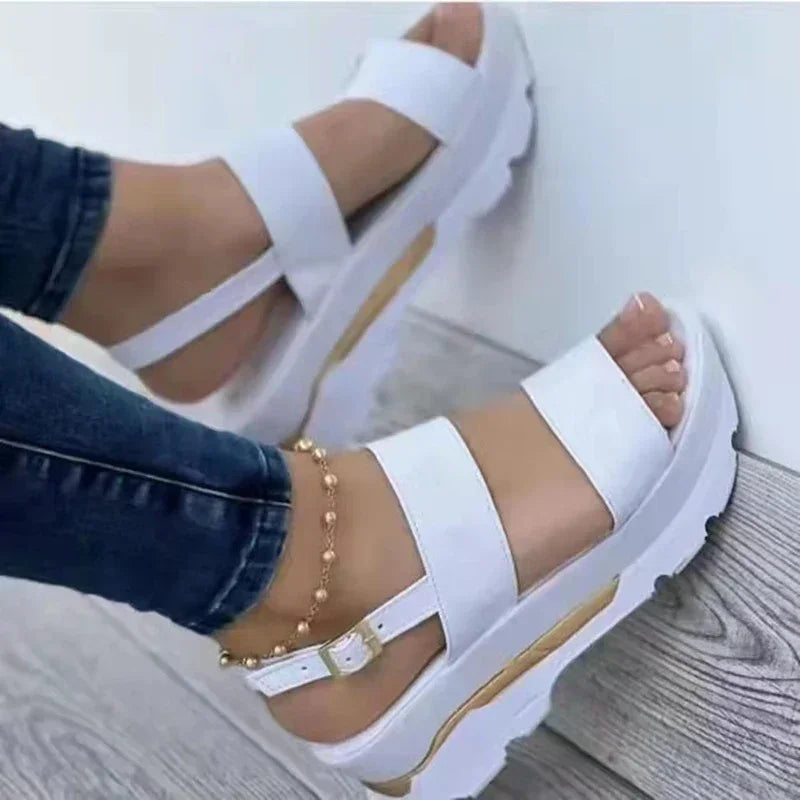 Women's Sandals 2025 Summer Beach Casual Heeled Sandal Platform Elegant Wedges Ladies Shoes Buckle Strap Luxury Footwear Size 43