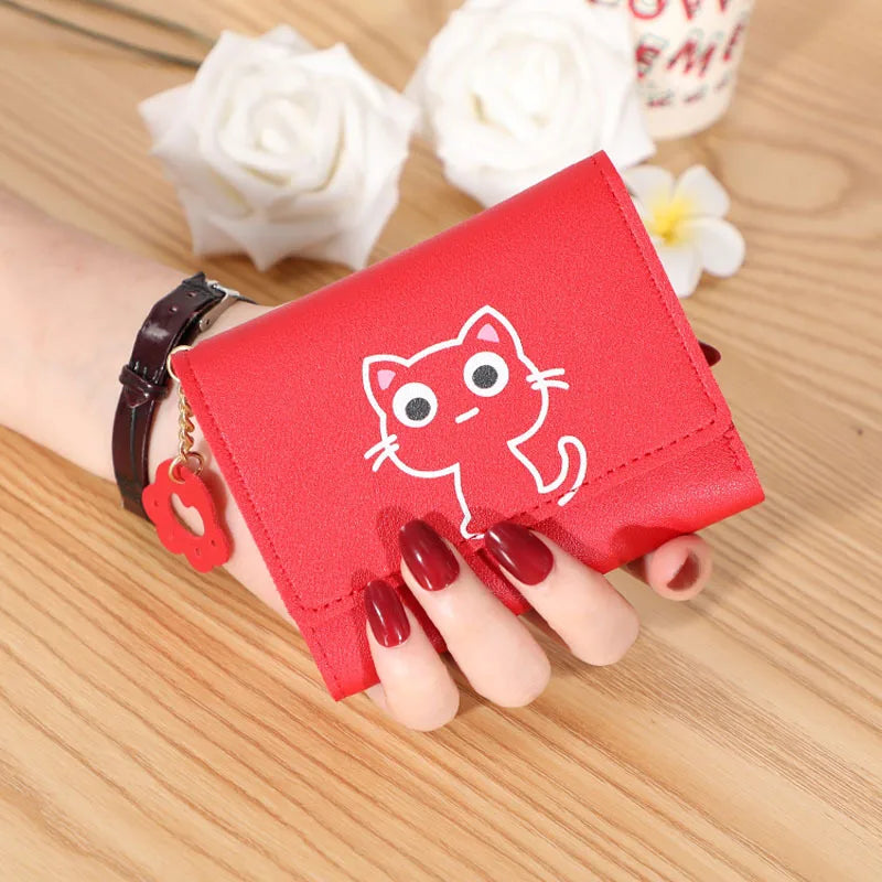 Women's Cute Cat Wallet Female Small Short PU Leather Purse Ladies Card Holder Money Bag Hasp Creative Fashion Wallet Girls Gift