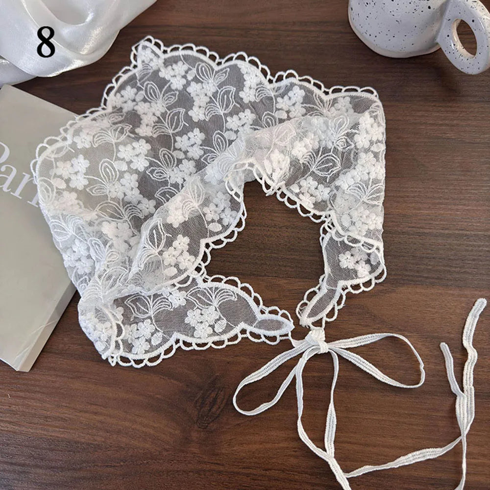 Summer White Woven Floral Lace Hair Scarf Wraps Women Retro Triangle Headscarf Hat Travel Photo Headband Hair Accessories INS