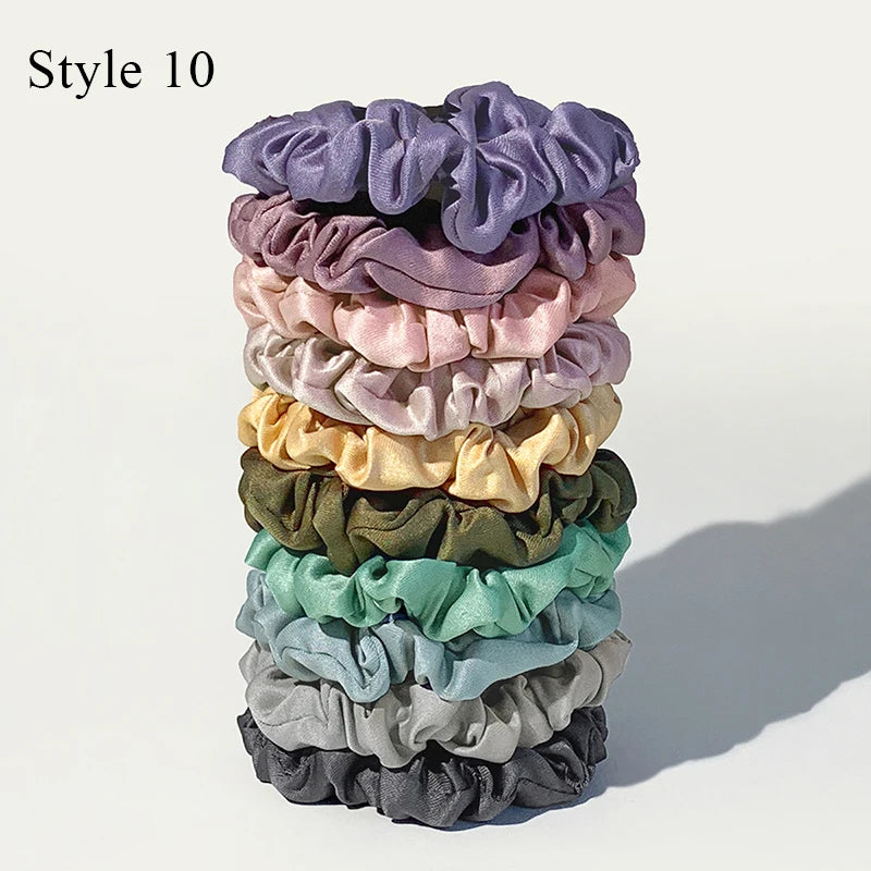 10pcs/pack Women Colorful Satin Silk Scrunchies Elastic Hair Bands Solid Color Dot Hair Ties Ponytail Holder Hair Accessories