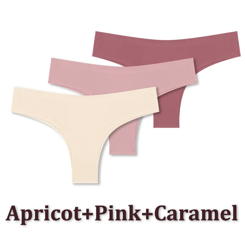 3PCS Seamless Maillard Panties Ultra-thin Brazilian panties Women Ice Silk Underwear Sexy Panty Low Waist G-string Female Solid