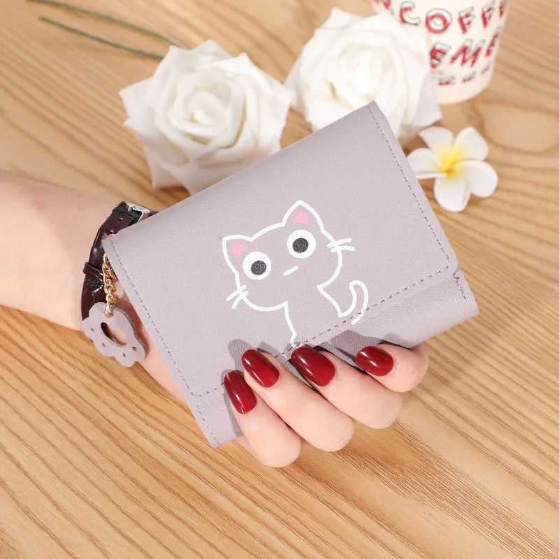 Women's Cute Cat Wallet Female Small Short PU Leather Purse Ladies Card Holder Money Bag Hasp Creative Fashion Wallet Girls Gift