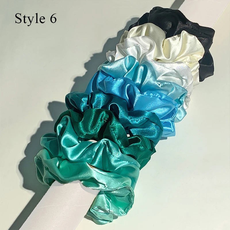 10pcs/pack Women Colorful Satin Silk Scrunchies Elastic Hair Bands Solid Color Dot Hair Ties Ponytail Holder Hair Accessories