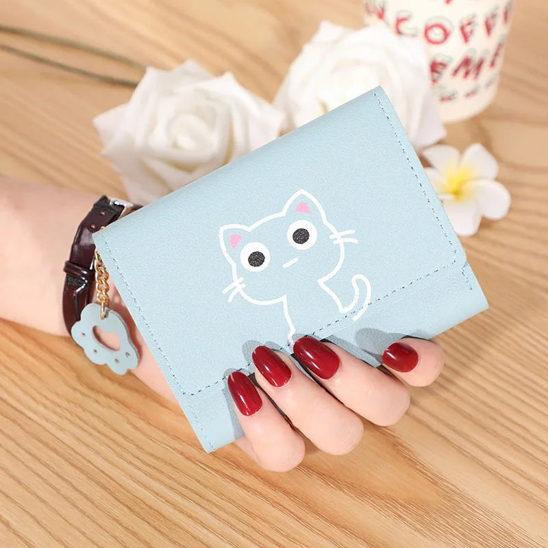 Women's Cute Cat Wallet Female Small Short PU Leather Purse Ladies Card Holder Money Bag Hasp Creative Fashion Wallet Girls Gift