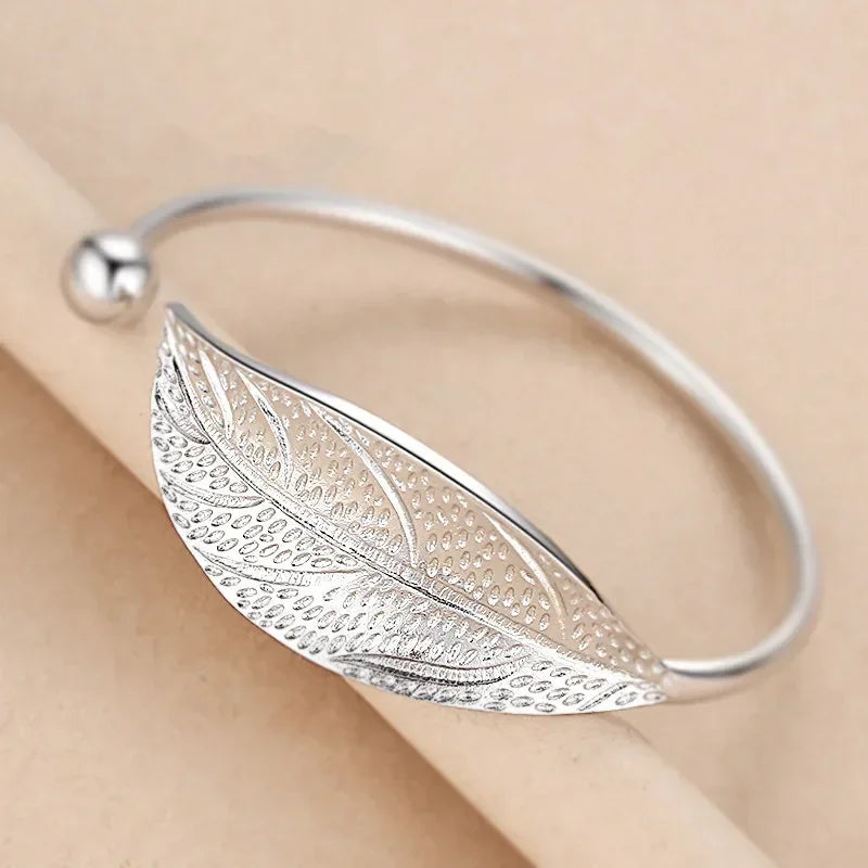 925 Sterling Silver Bracelets for Women Tassel Feather Round Bead Bangle Adjustable Charm Bracelet Luxury Wedding Jewelry Gifts