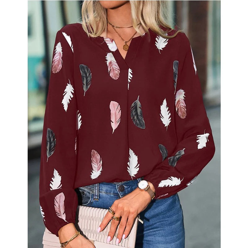 Chiffon Feather Pattern Shirt for Women