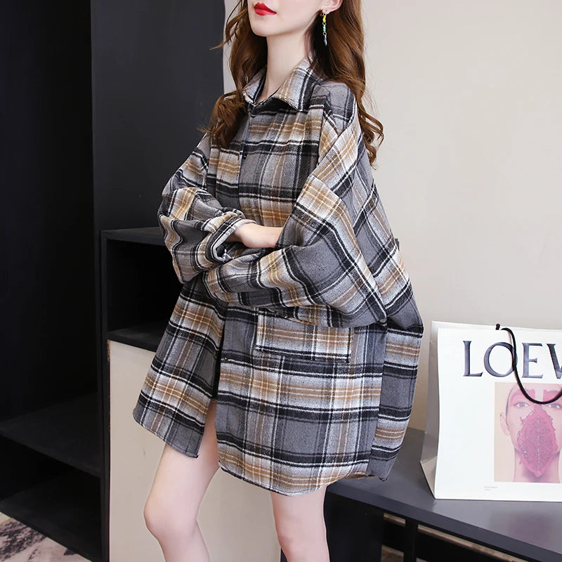 Vintage Plaid Check Shirt for Women