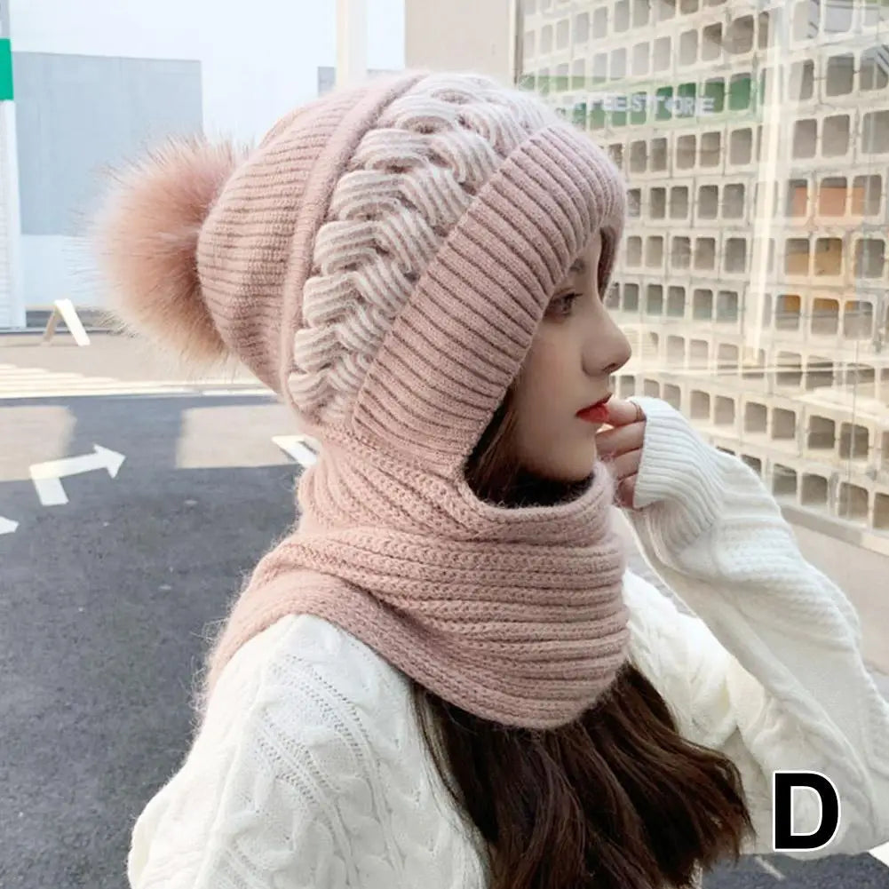 Women's Winter Warm All-in-One Knitted Hat Scarf, Comfortable Windproof Elastic Cycling Earmuffs Warm Hat Cold-proof Bonnet