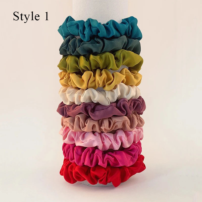 10pcs/pack Women Colorful Satin Silk Scrunchies Elastic Hair Bands Solid Color Dot Hair Ties Ponytail Holder Hair Accessories