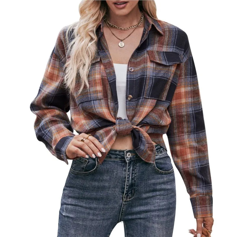 Women's Plaid Shirt – Loose Casual Long Sleeve Blouse, 2025 Fashion