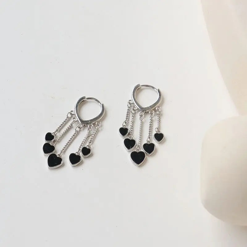 Korean Asymmetric Hollow Black Heart Dangle Earrings For Women Temperament Exaggerated Drop Earrings Party Jewelry