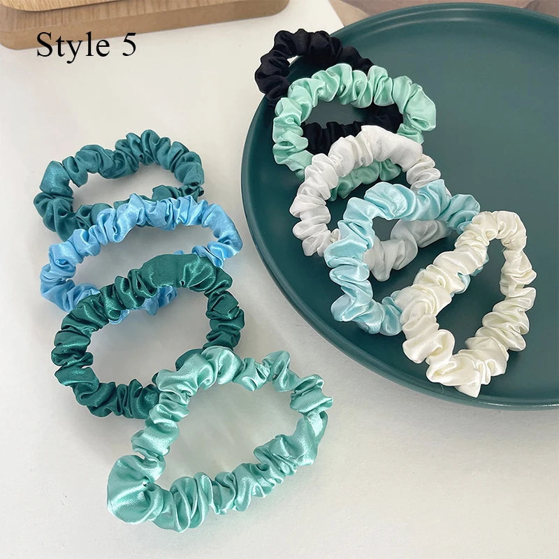 10pcs/pack Women Colorful Satin Silk Scrunchies Elastic Hair Bands Solid Color Dot Hair Ties Ponytail Holder Hair Accessories