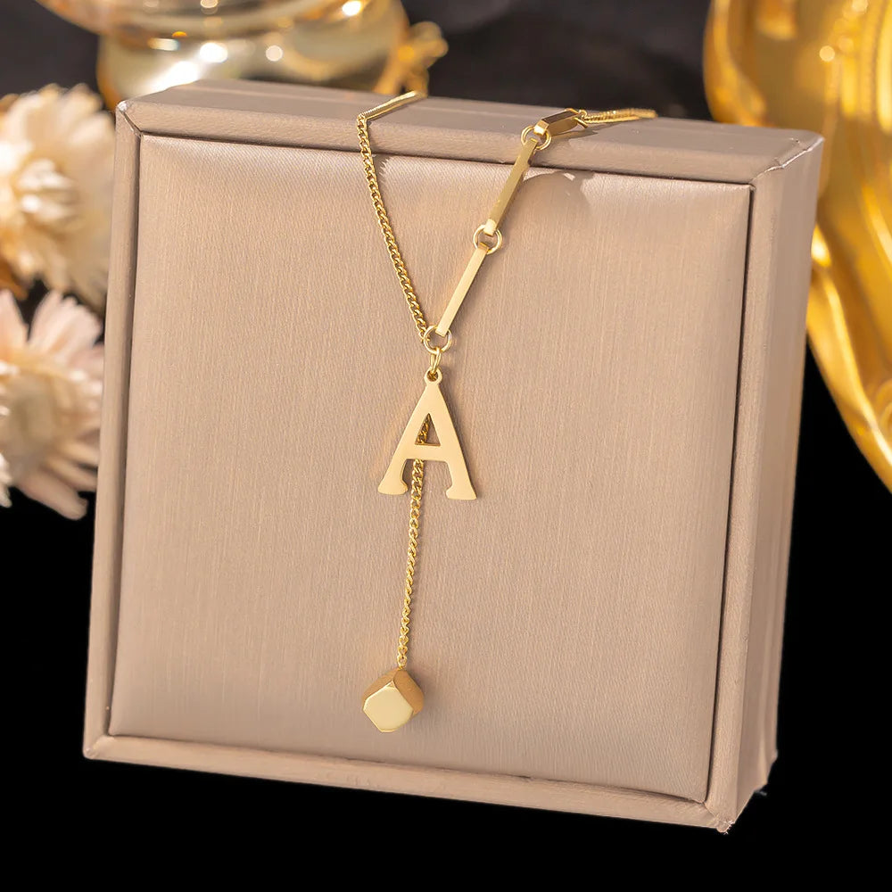 Initial Letter Stainless Steel Pendant Necklace for Women Fashion Gold Color Chain A-Z Alphabet Clavicle Necklaces Jewelry Gift