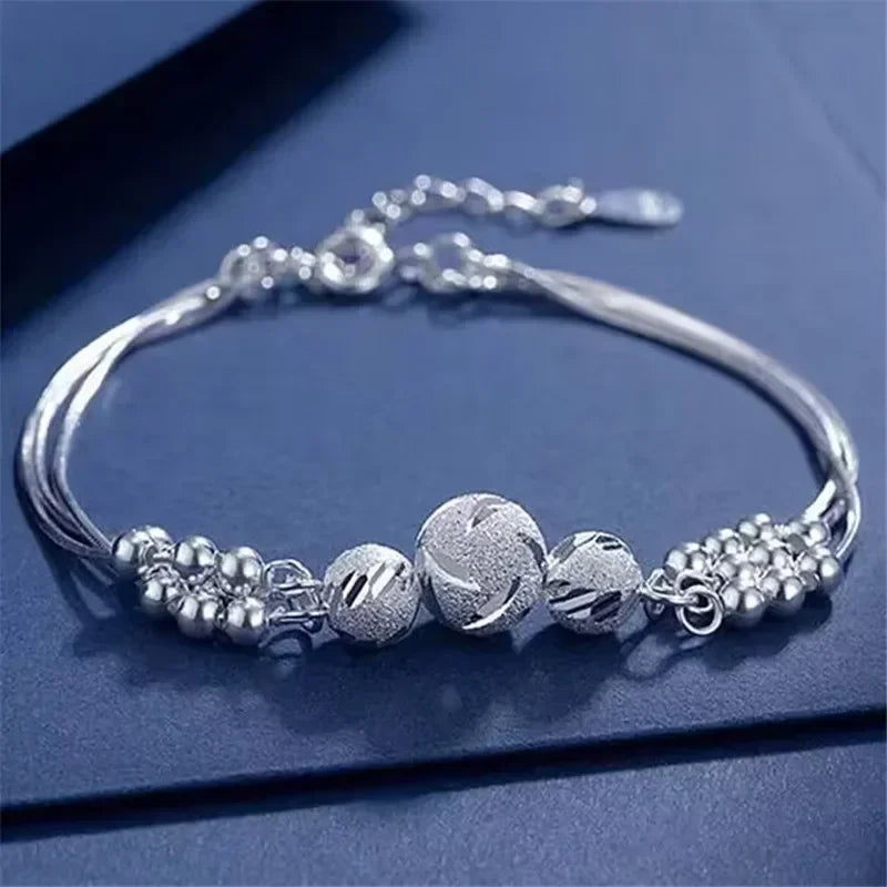 925 Sterling Silver Bracelets for Women Tassel Feather Round Bead Bangle Adjustable Charm Bracelet Luxury Wedding Jewelry Gifts