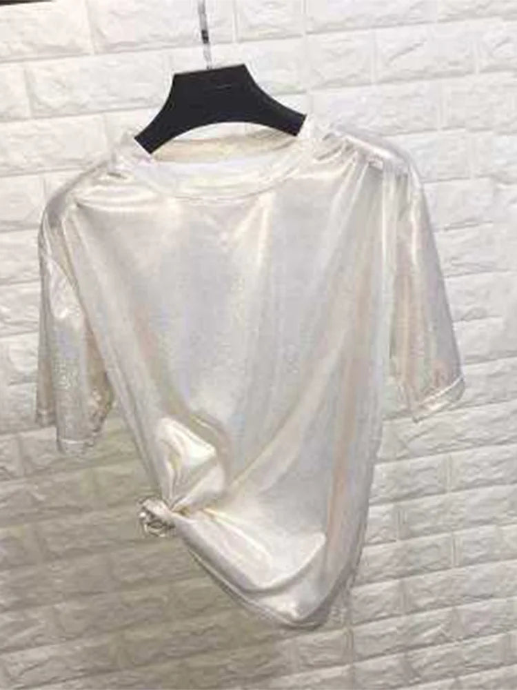 Lightweight Retro Shiny Satin Top for Women