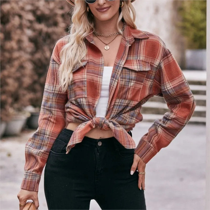 Women's Plaid Shirt – Loose Casual Long Sleeve Blouse, 2025 Fashion